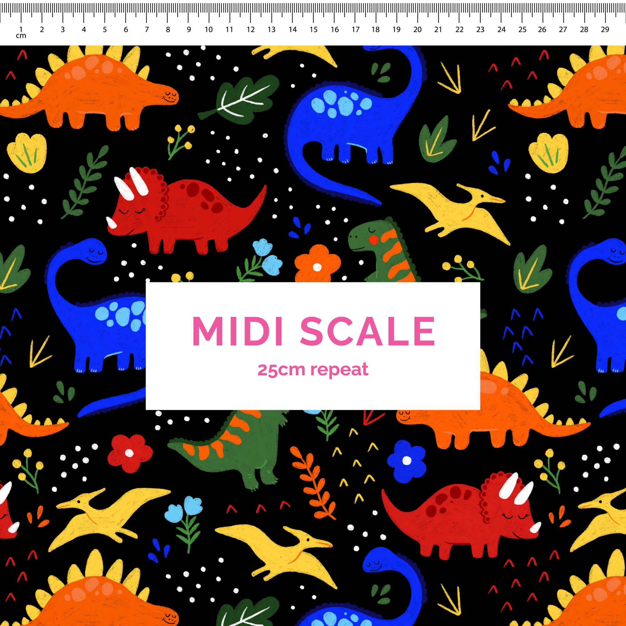 Charlies Dinos - 0.5m - Midi Scale - 260gsm Cotton Lycra