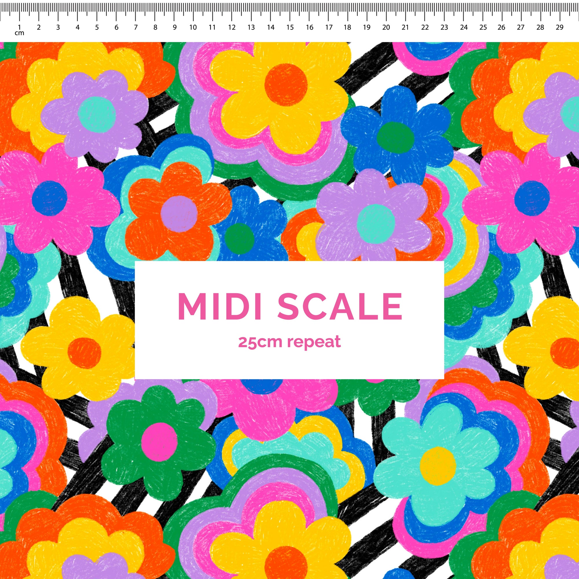 Electric Blooms - 2m - Midi Scale - Cotton Linen