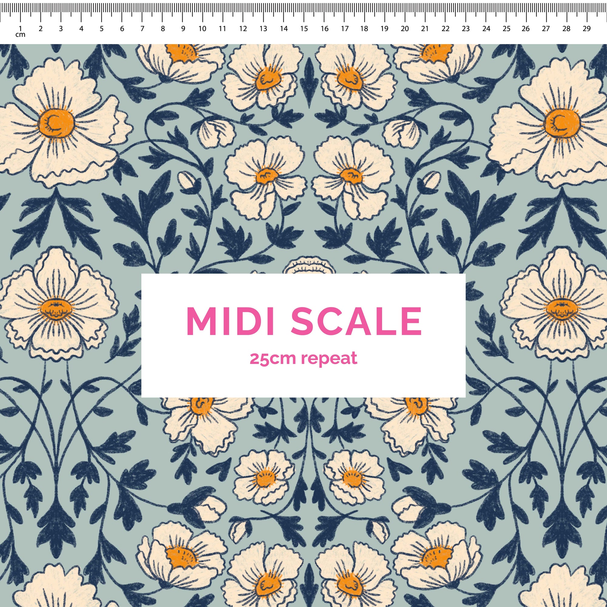 Flora (Blue) - 1m - Midi Scale - Cotton Woven