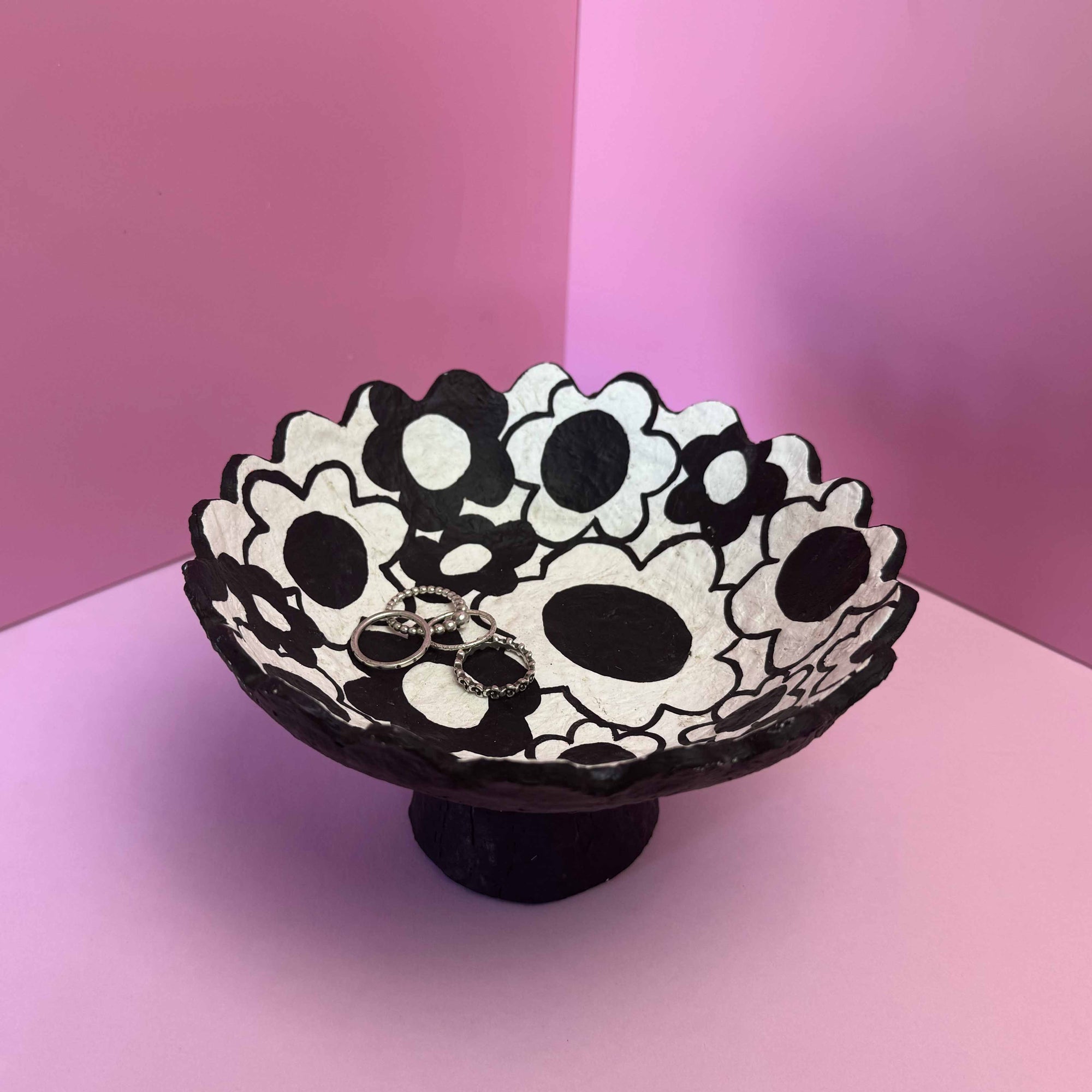 Trinket Bowl: Black and White Florals