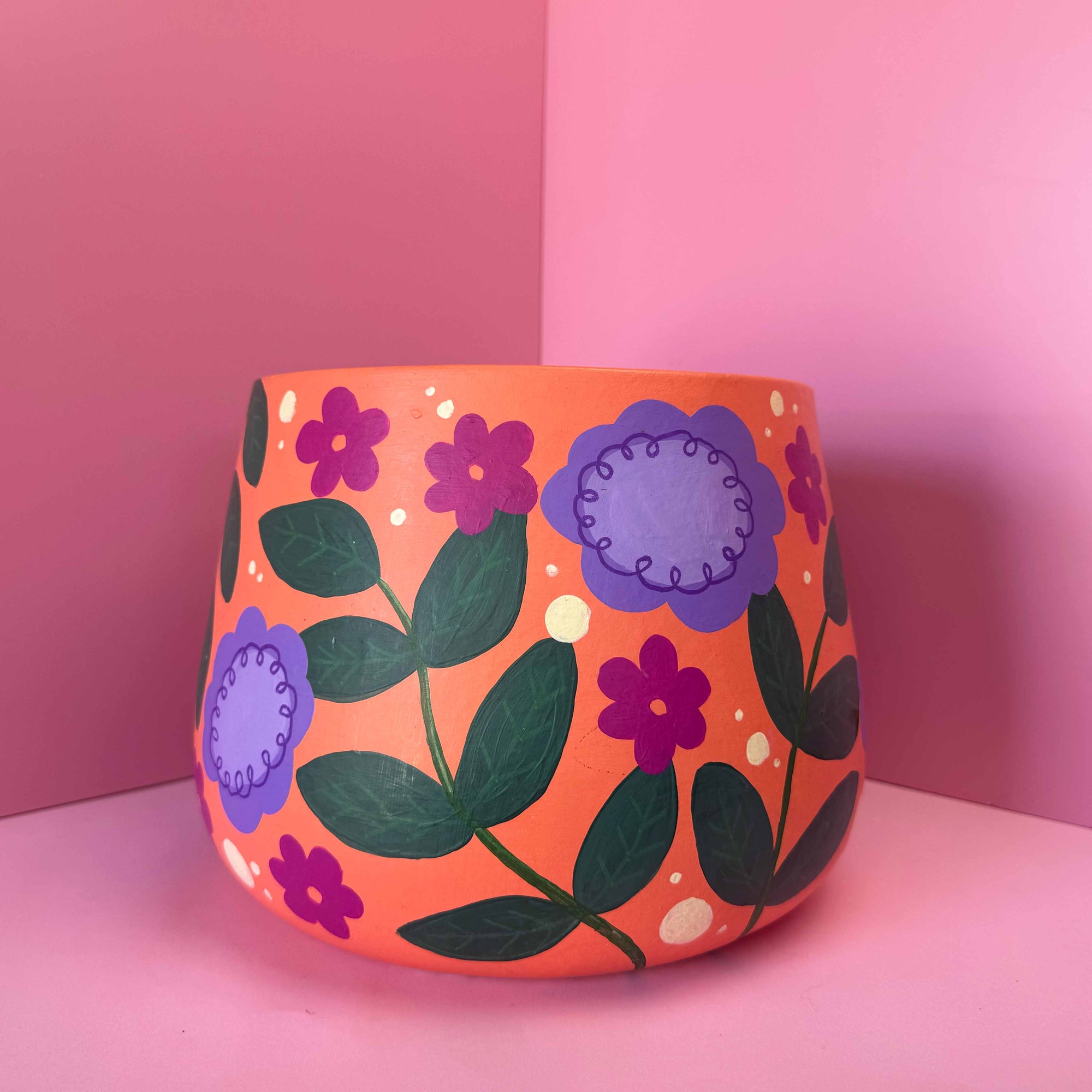 Drum Pot: Orange Florals