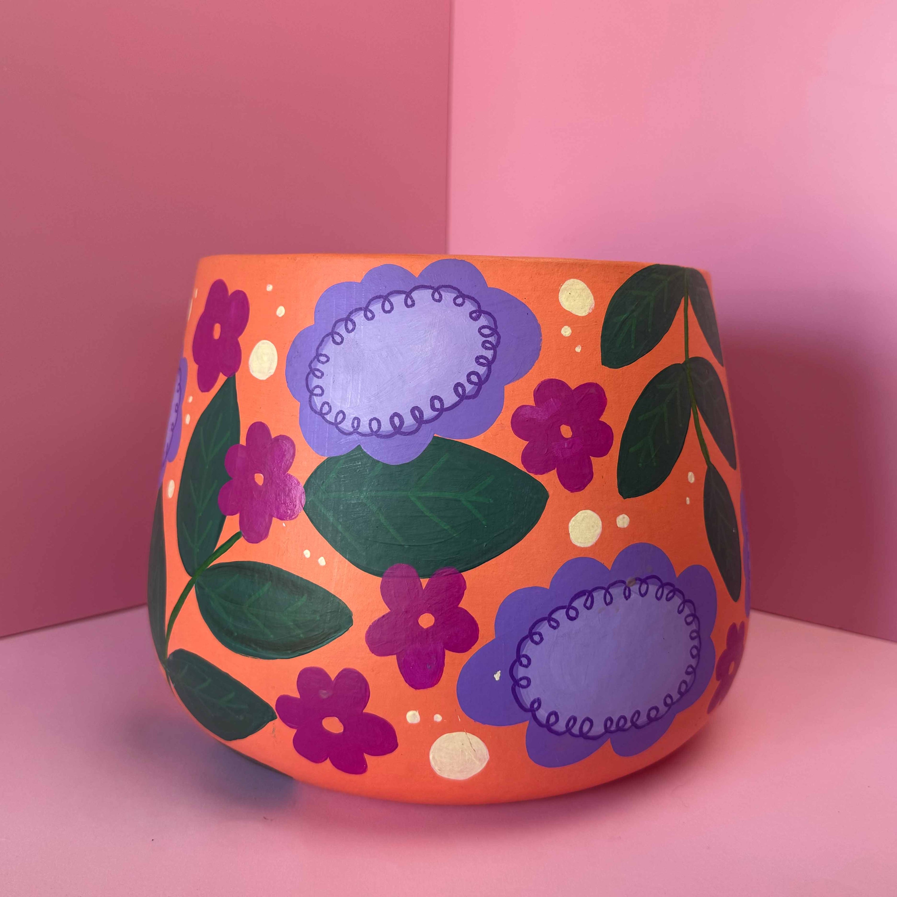 Drum Pot: Orange Florals