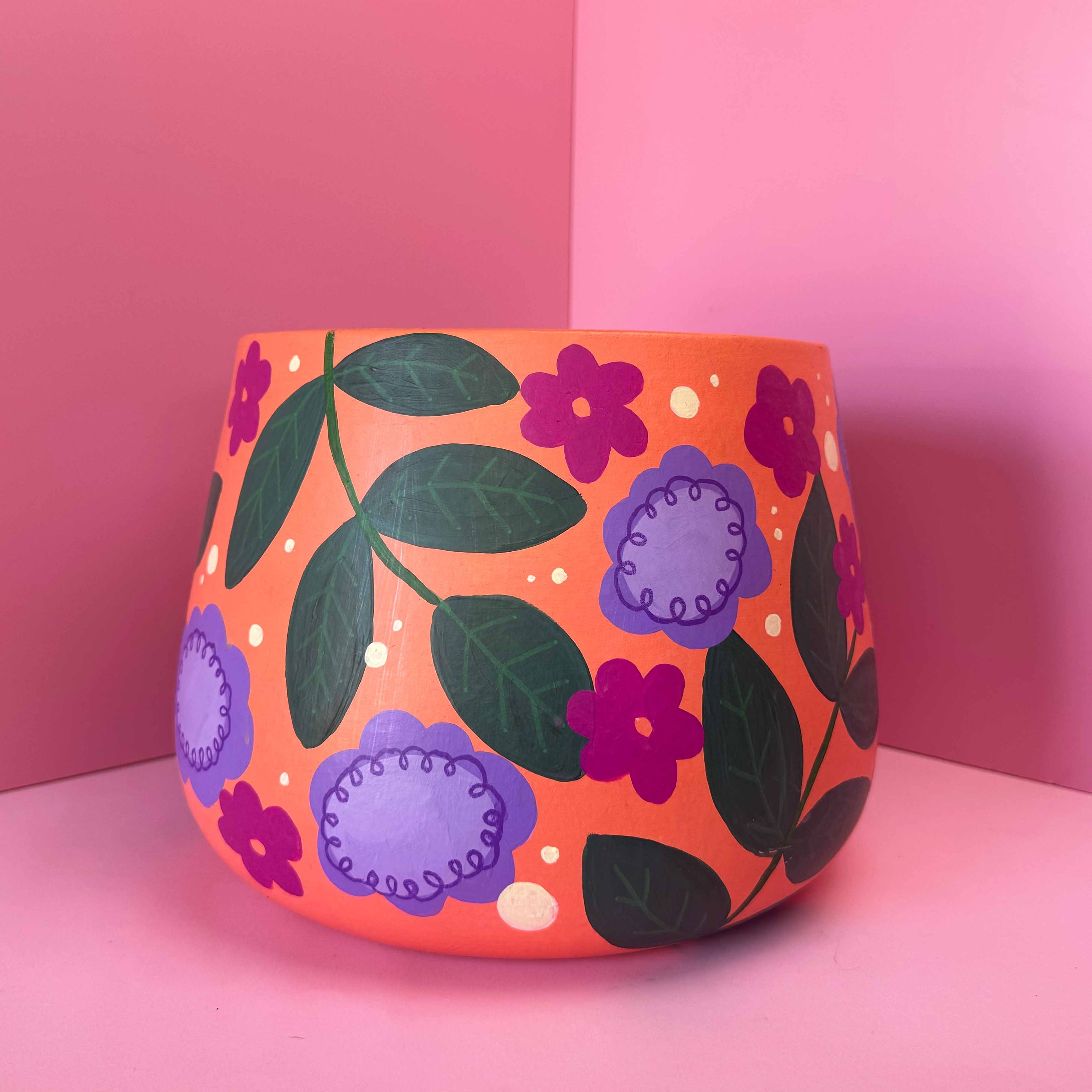 Drum Pot: Orange Florals