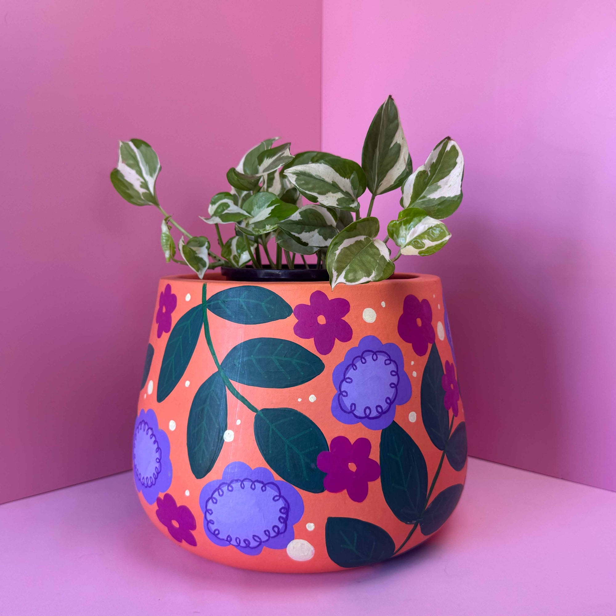 Drum Pot: Orange Florals