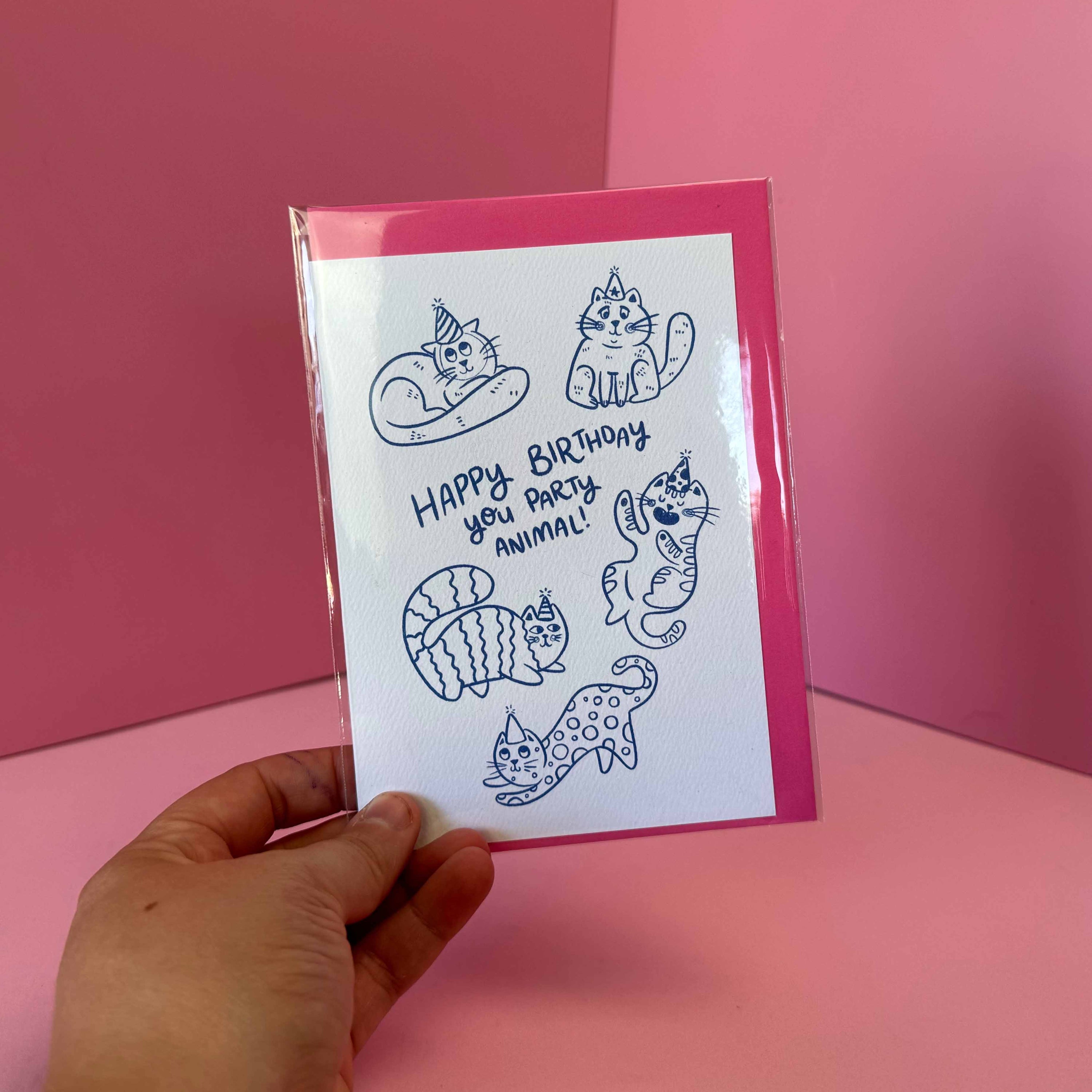 Greeting Card: Happy Birthday You Party Animal (Cats)