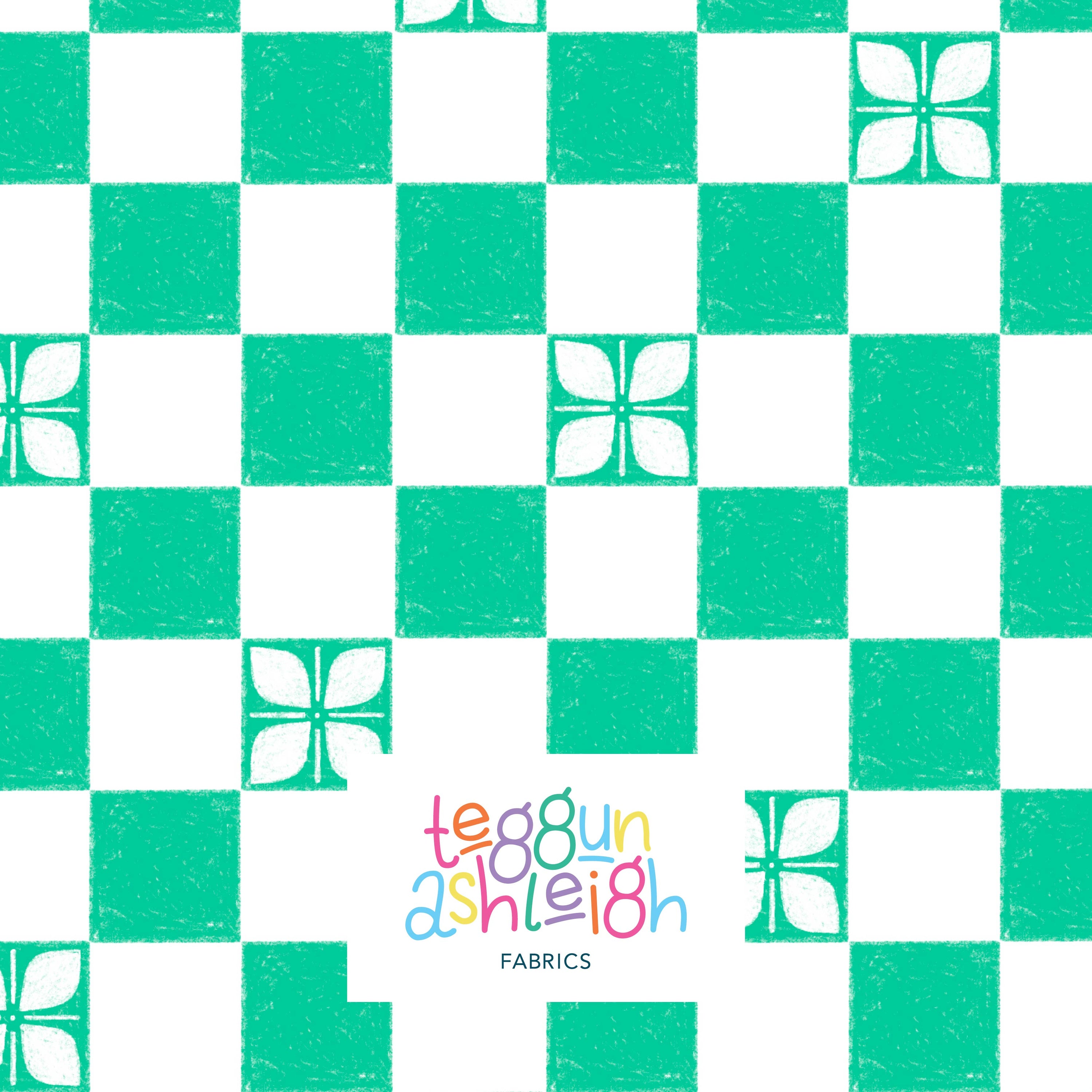 Christmas Checkers (Teal) - 0.5m - Mini Scale - Cotton Woven