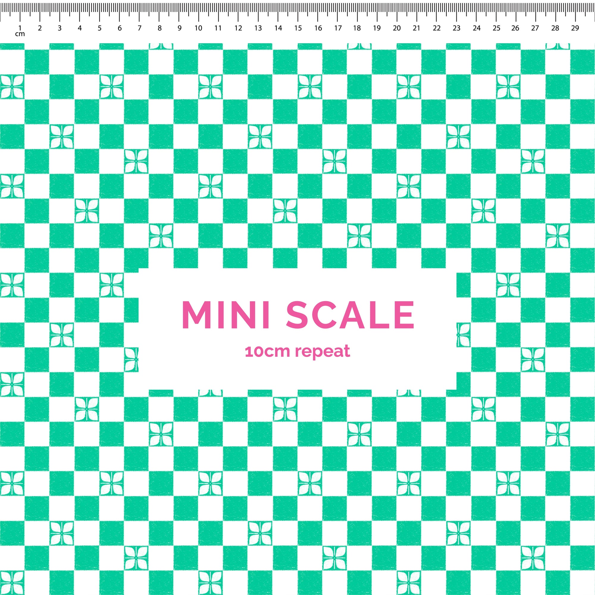 Christmas Checkers (Teal) - 0.5m - Mini Scale - Cotton Woven