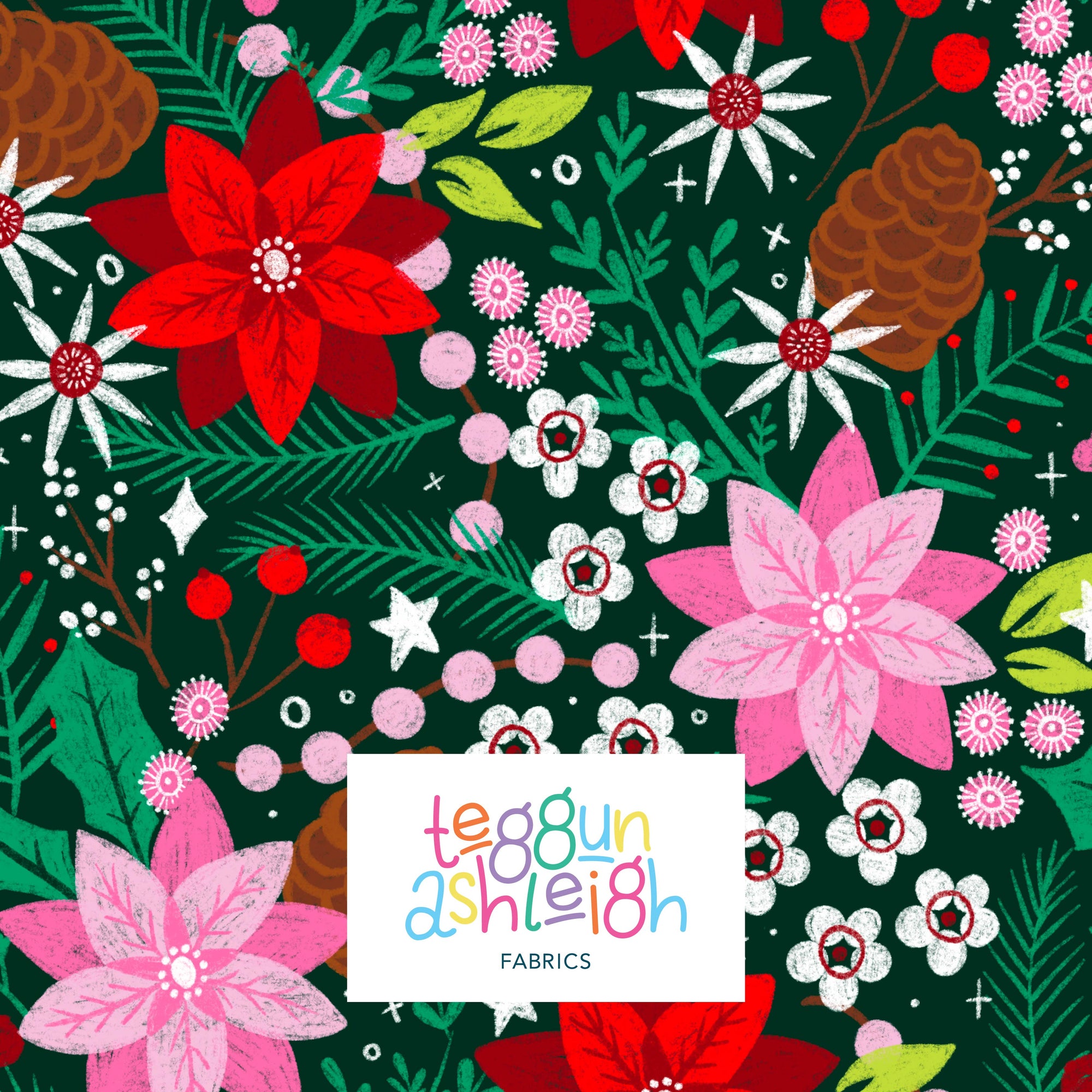 Christmas Florals - 1m - Midi Scale - Cotton Woven