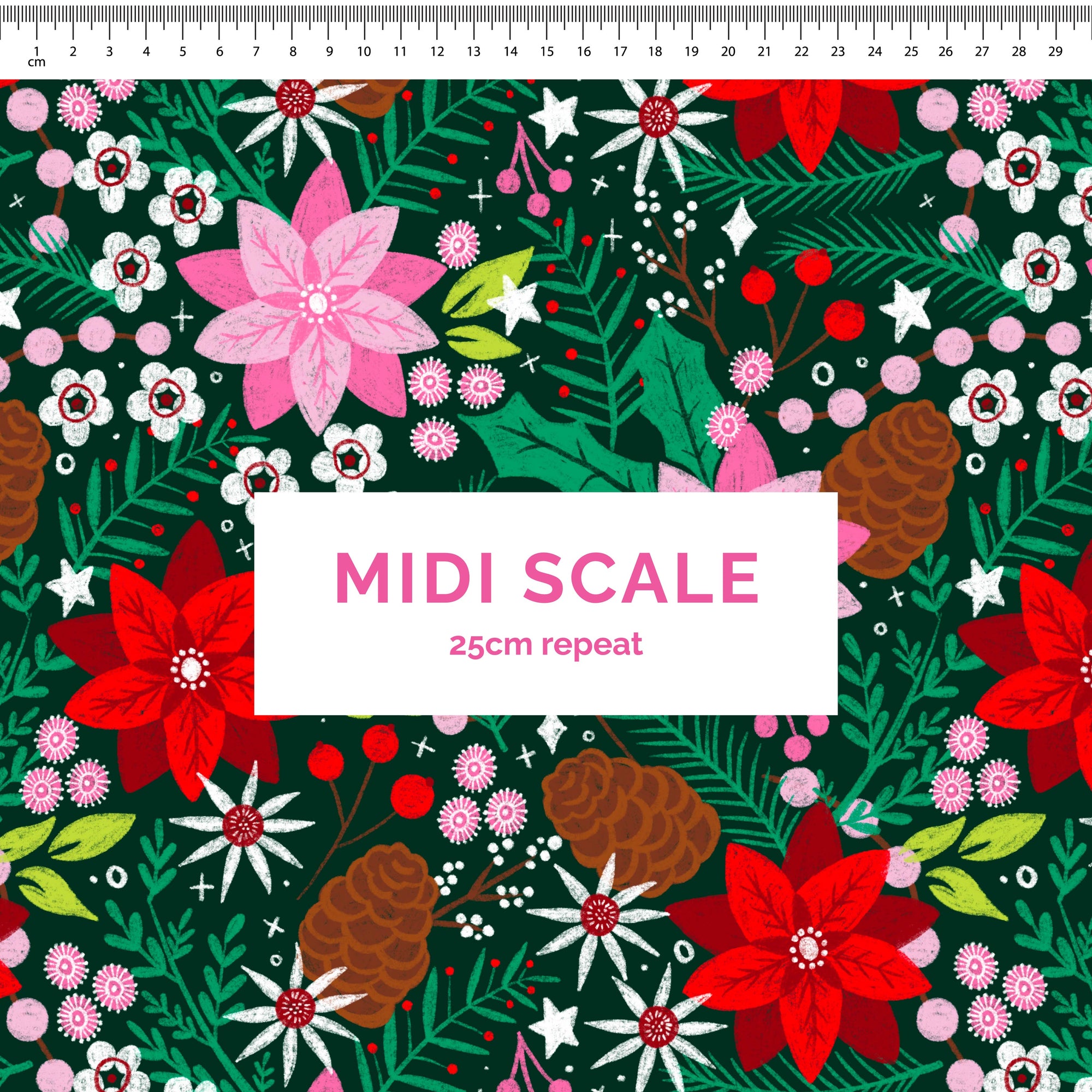 Christmas Florals - 1m - Midi Scale - Cotton Woven