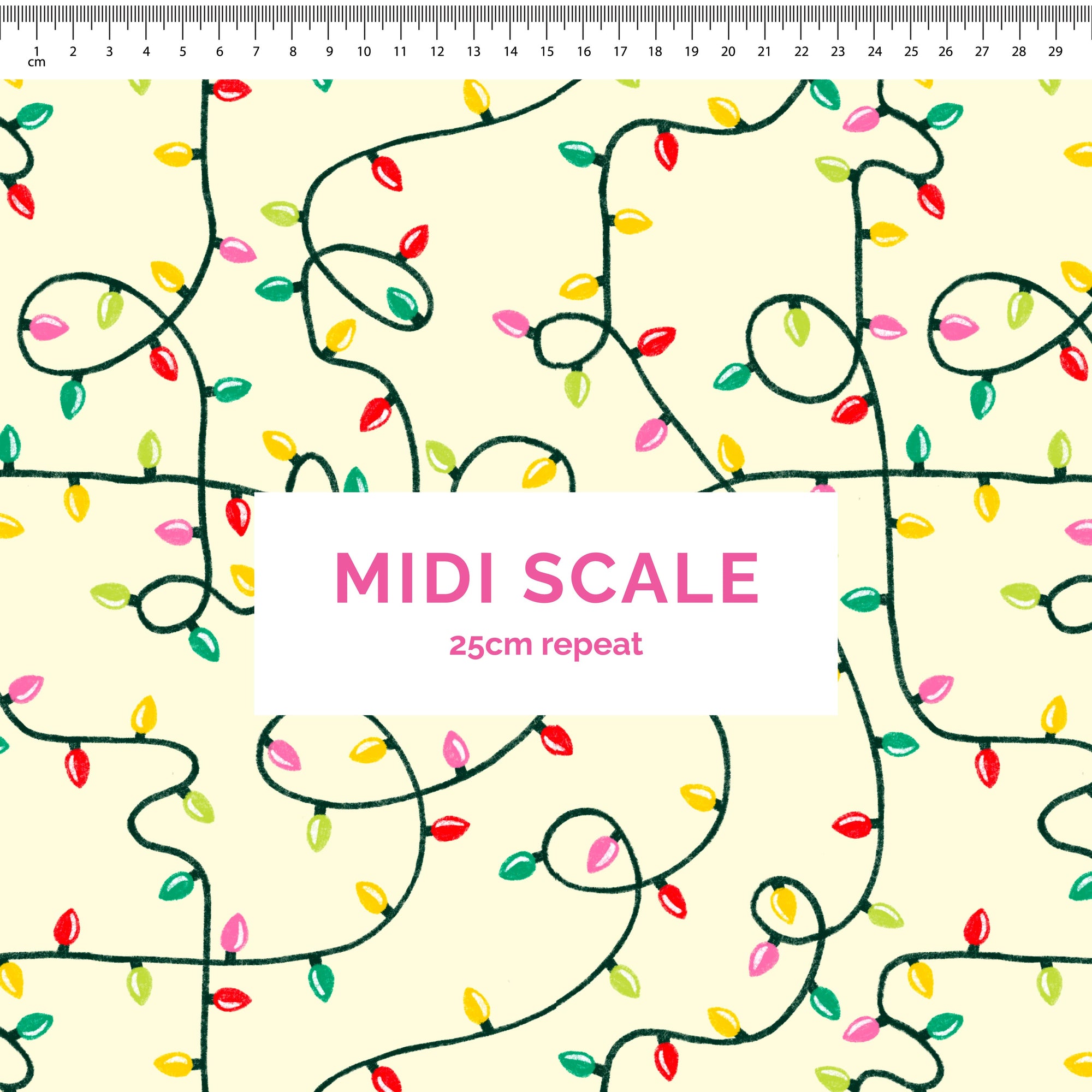 Christmas Lights - 0.5m - Midi Scale - Cotton Woven