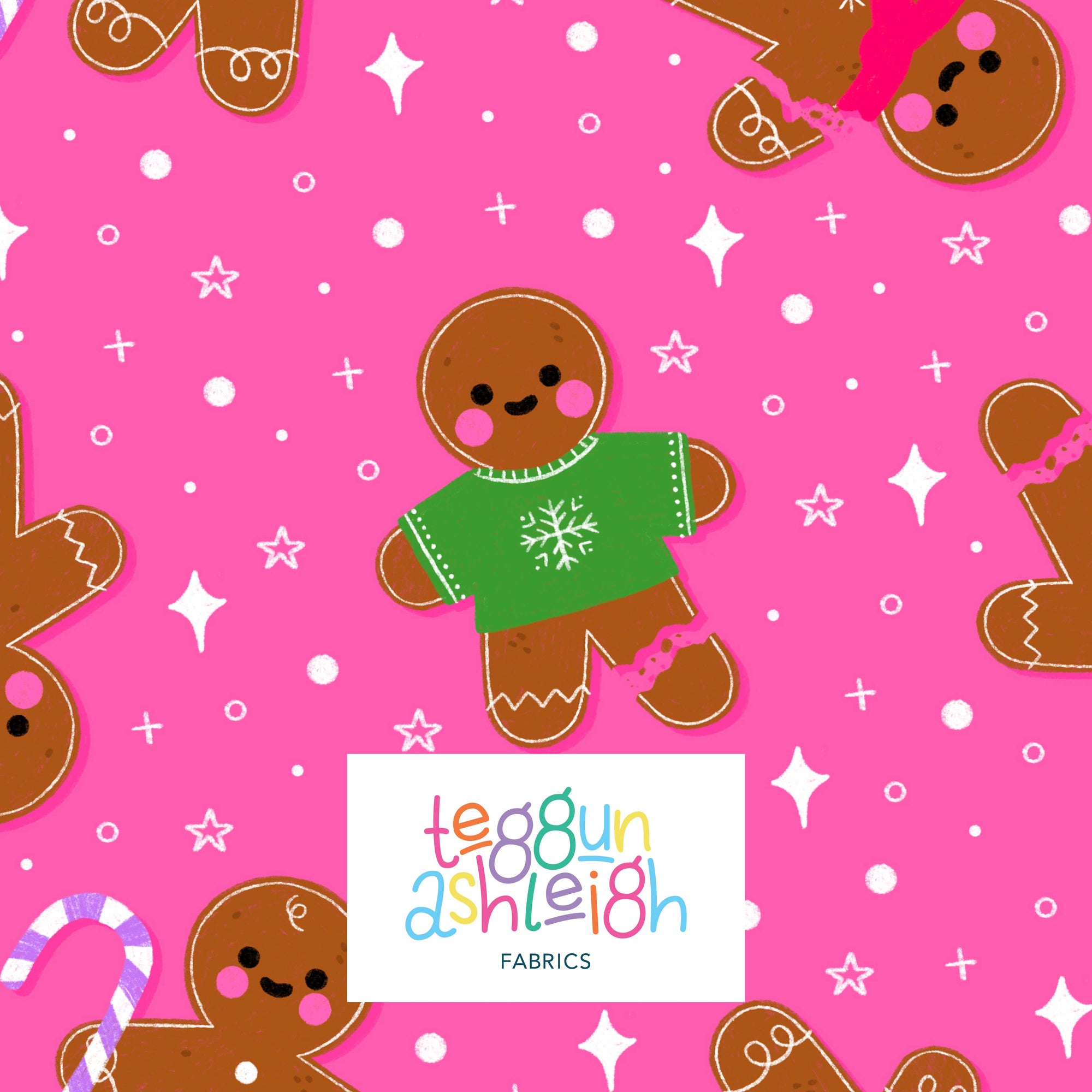 Gingerbread Men (Pink) - 0.5m - Mini Scale - Cotton Woven