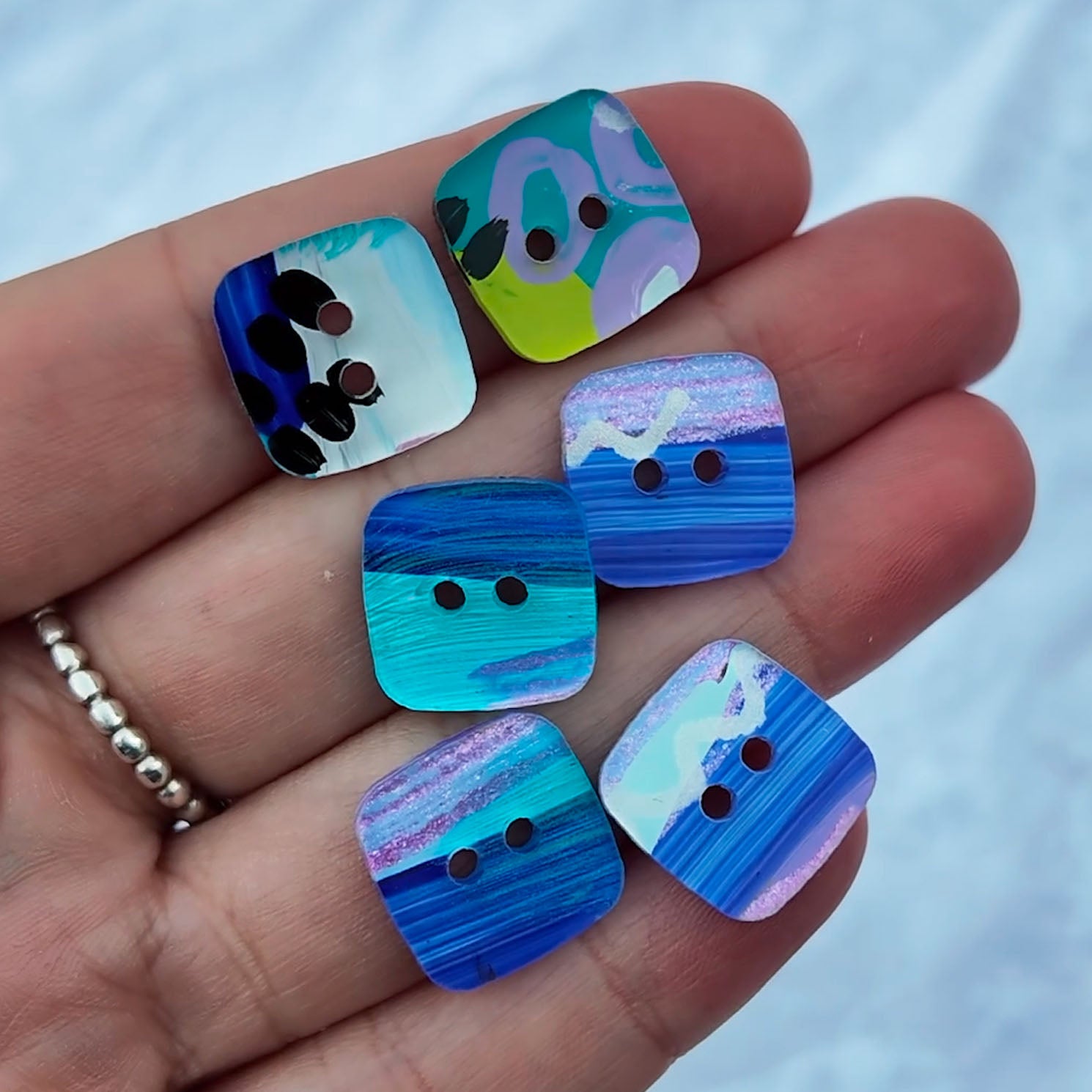 051 - 15mm Square Cut Buttons - Hand Painted