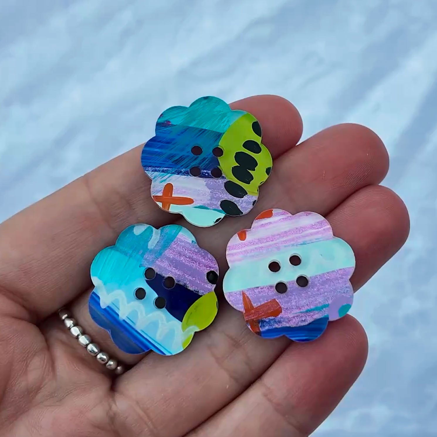 092 - 25mm Peony Cut Buttons - Hand Painted