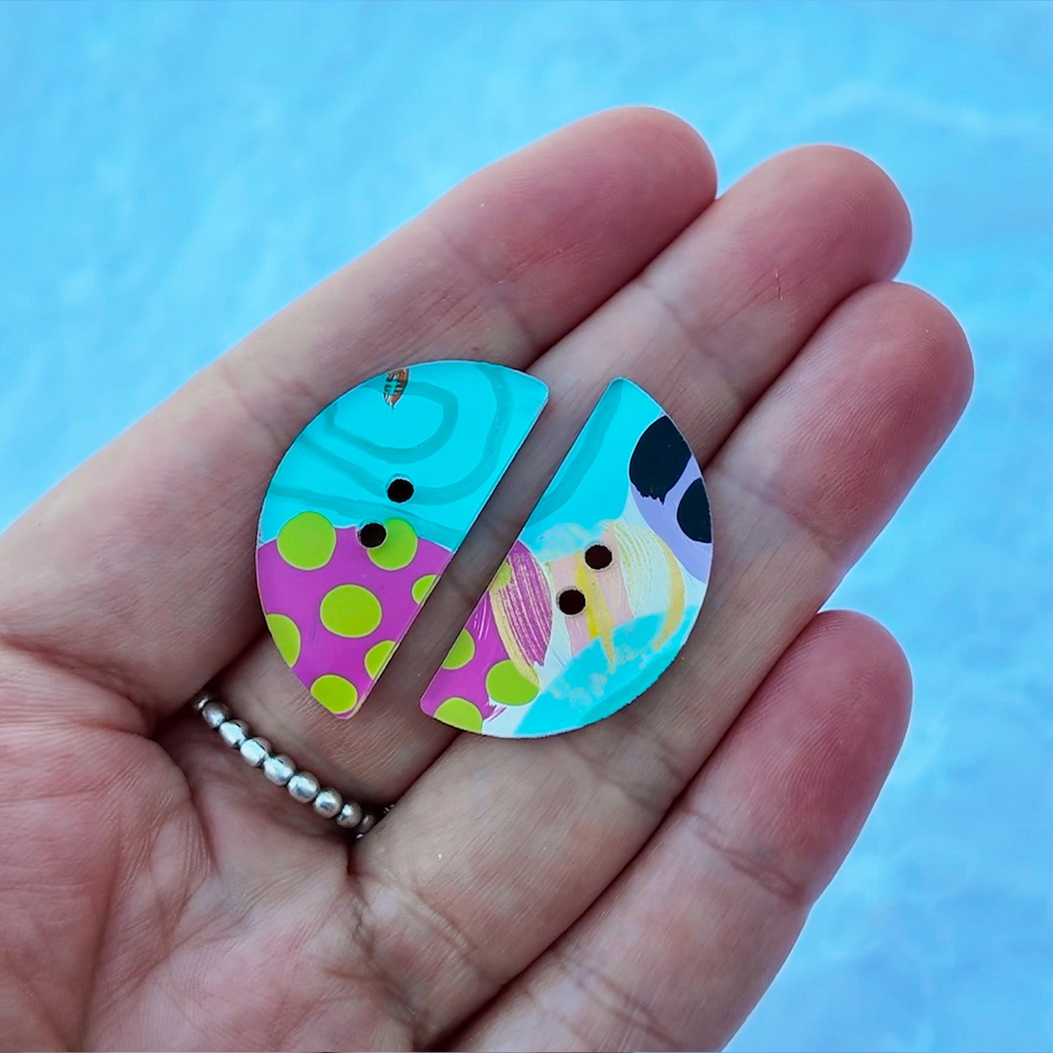 107 - 30mm Semi Circle Cut Buttons - Hand Painted