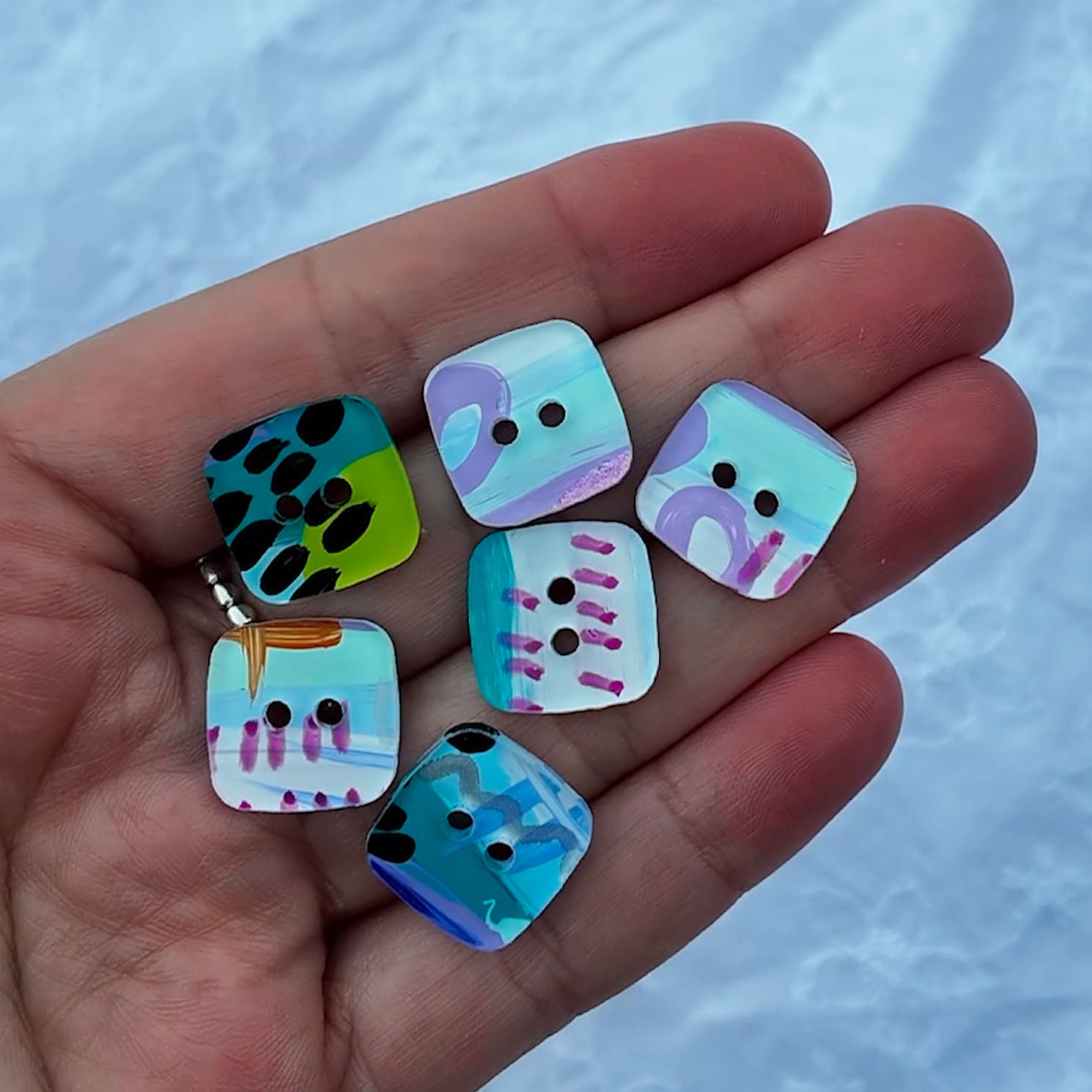 050 - 15mm Square Cut Buttons - Hand Painted